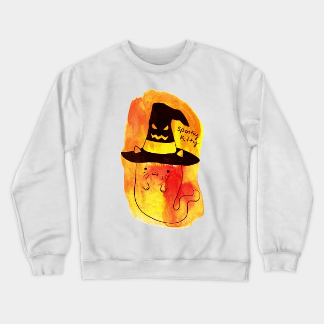 Halloween Ghost Cat Watercolor Crewneck Sweatshirt by saradaboru